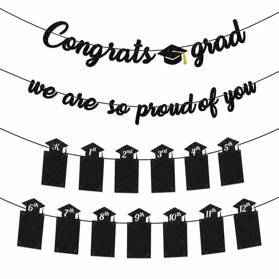 Graduation Decorations Graduation Party Supplies - Congrats Grad, We are So Proud of You Banner and K-12th Grade Graduation Photo Banner
