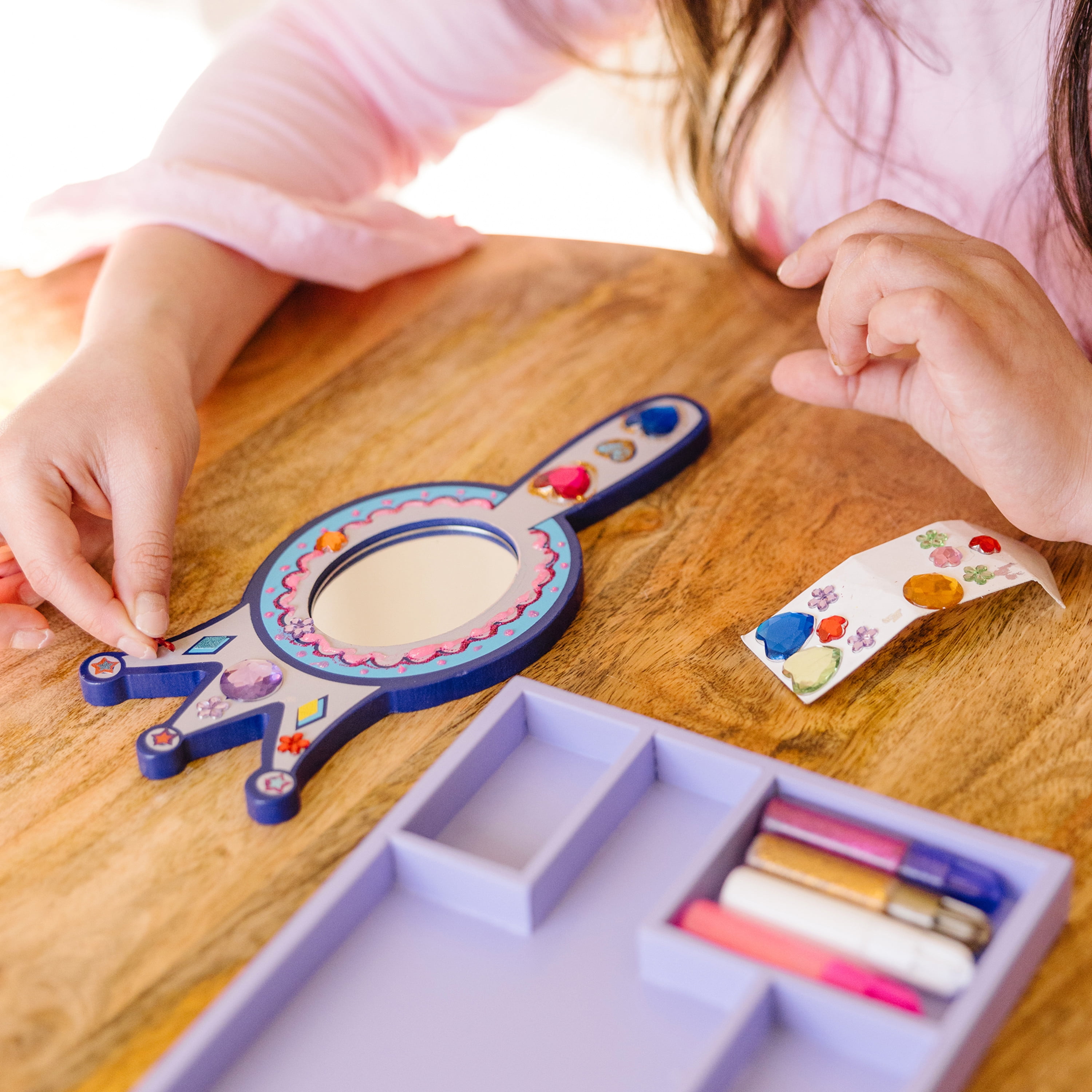 Melissa & Doug Decorate-Your-Own Wooden Princess Mirror Craft Kit, DIY Arts and Crafts for Ages 4+