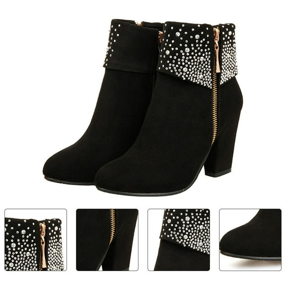 LOLIPPYY Women's Black PU Ankle Booties, 1 Pair Comfortable Footwear for Autumn and Winter Seasons