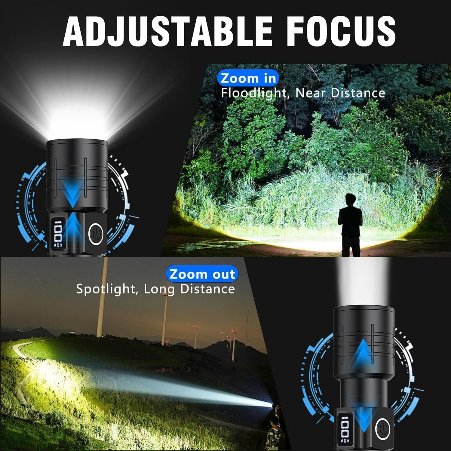 LED Flashlight, High Powered High Lumens Super Bright Flashlight, Rechargeable Flashlights High Lumens, 6 Modes Zoomable Waterproof Flash Lights for Emergency, Camping, Hiking