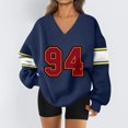 thumbnail image 2 of Women's Loose and Comfortable Letter V-Neck Sportswear Long Sleeve Sweatshirt with Number Print for Casual Wear,Navy,3XL, 2 of 8