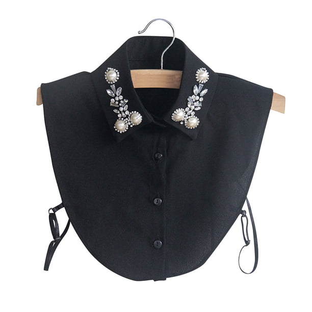 Camisa de media solapa desmontable Gasa Cuello falso elegante Blusa elegante Cuello falso para mujer, Negro Noticed AP1521-02B