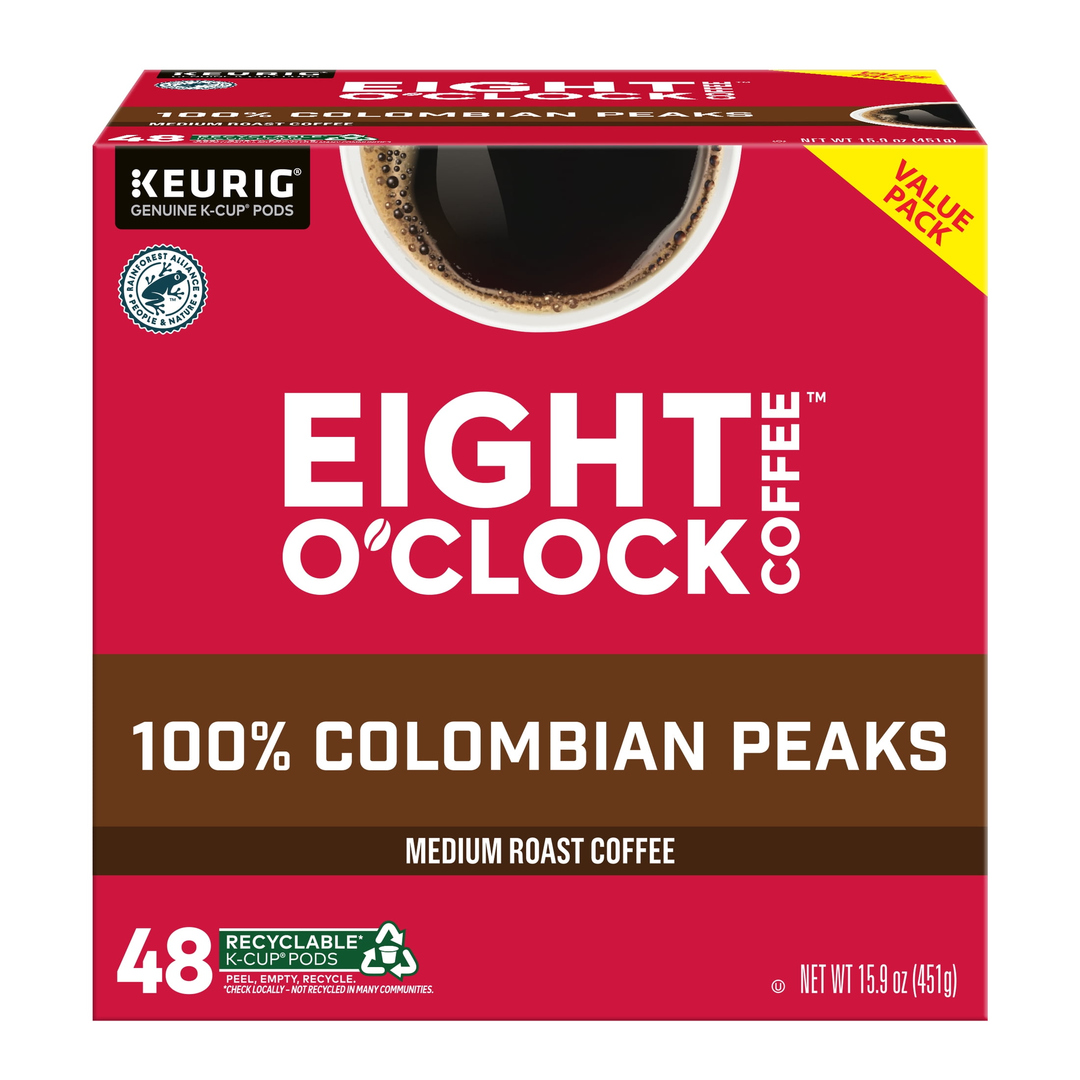 Eight O'Clock Coffee Medium Roast 100% Colombian Peaks Coffee Value Pack 48 - 0.33 oz K-Cup Pods