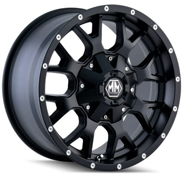 Mayhem Wheels Wheel 8015-2937MB Warrior 8015; 20 Inch Diameter x 9 Inch Width; 60 Degree Conical Seat Lug; 0 Millimeter Offset; 5.00 Inch Backspacing; 108.00 Millimeter Center Bore; 8 Split Spoke