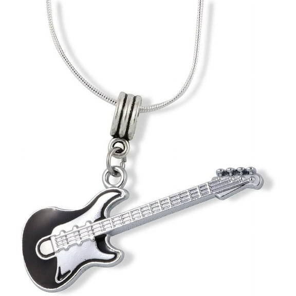 Black and Silver Guitar Charm Snake Chain Necklace Jewelry