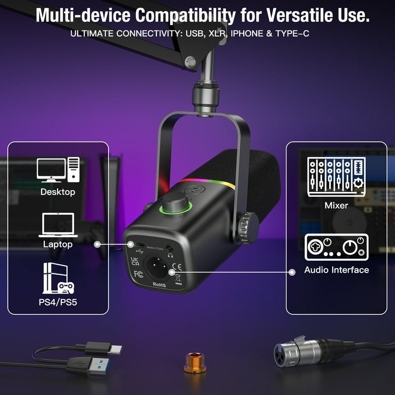 ZealSound XLR/USB Dynamic Microphone, RGB Lighting photo 2
