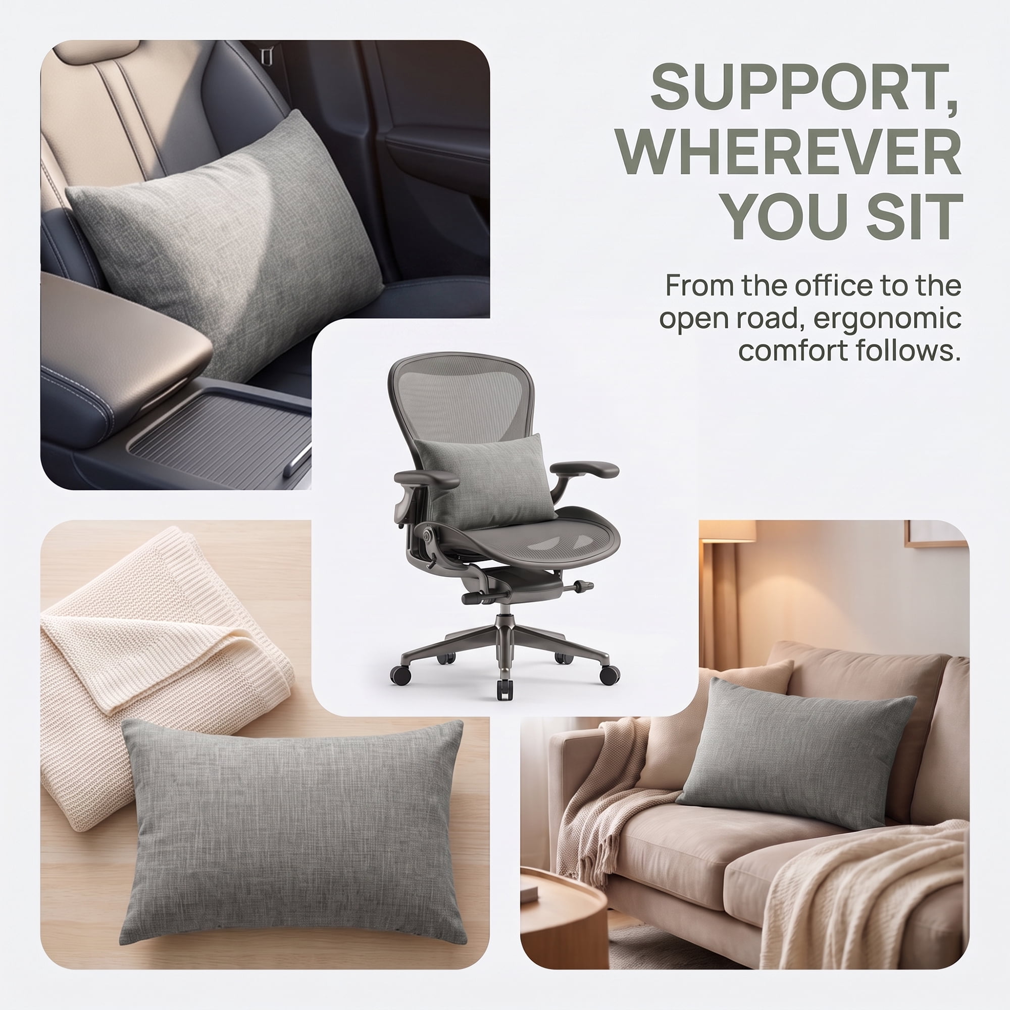 Unique Bargains Lumbar Support Pillow Flax Back Support for Driving Gray 11.8"x19.7"