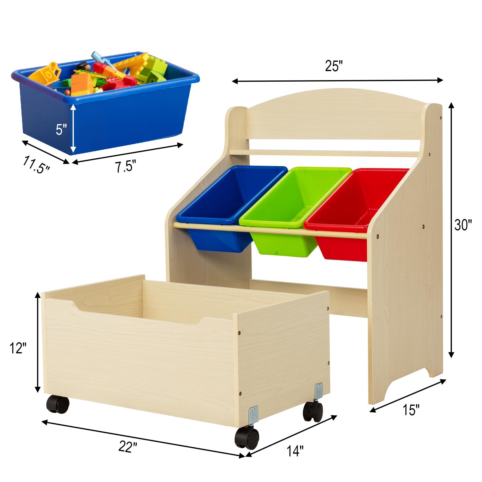 Giantex Wooden Kids Toy Storage Organizer, Toddler Furniture Storage Unit w/Wheels for Child's Bedroom Playroom, Natural