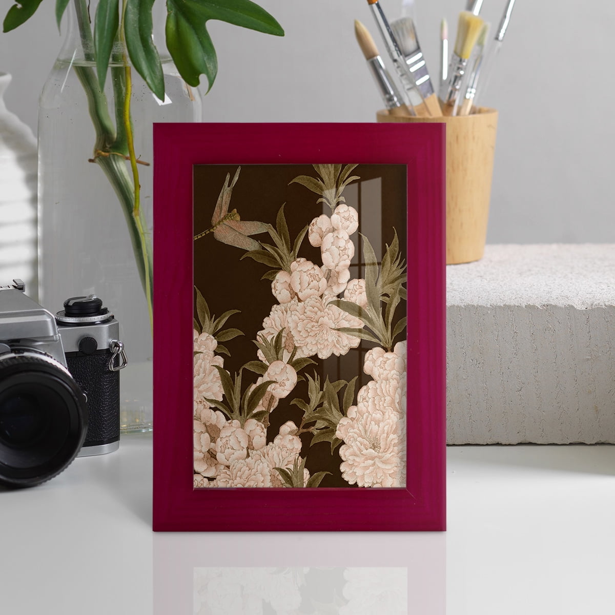 Asian Brocade III - Framed Print w/glass - Cherry Red
