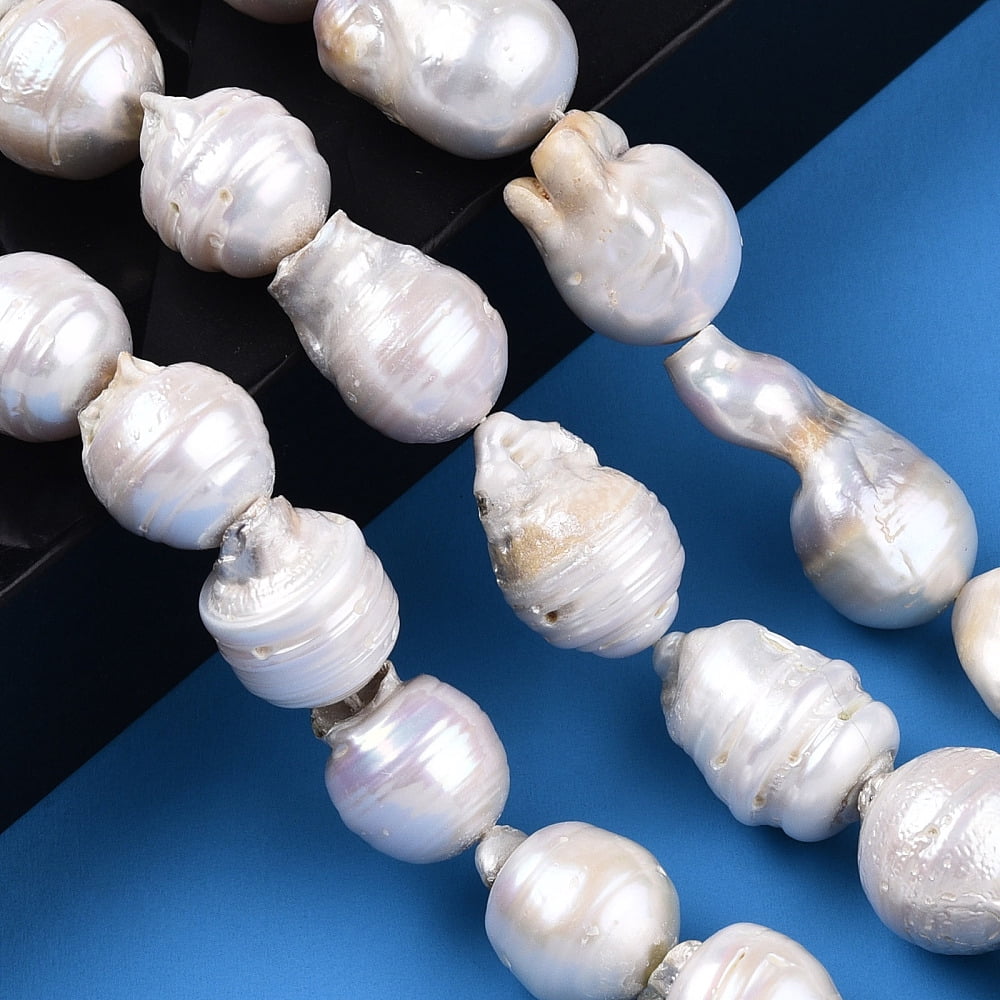 Natural Baroque Pearl Keshi Pearl Beads Strands Cultured Freshwater Pearl Nuggets Seashell color 12~28x10~16x10~15mm Hole: 0.6mm 24~34pcs/strand 15.35 inch~15.75 inch(39cm~40cm)