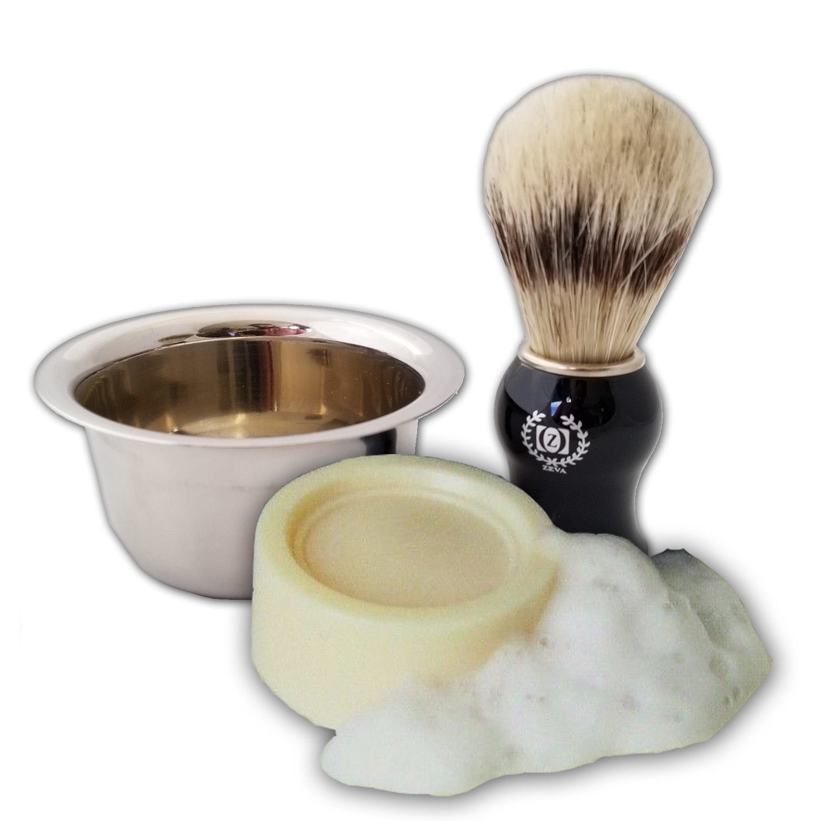 Zeva Shave Men Gift Premium Shave Set (2.5 oz. Soap, Bowl, Brush)