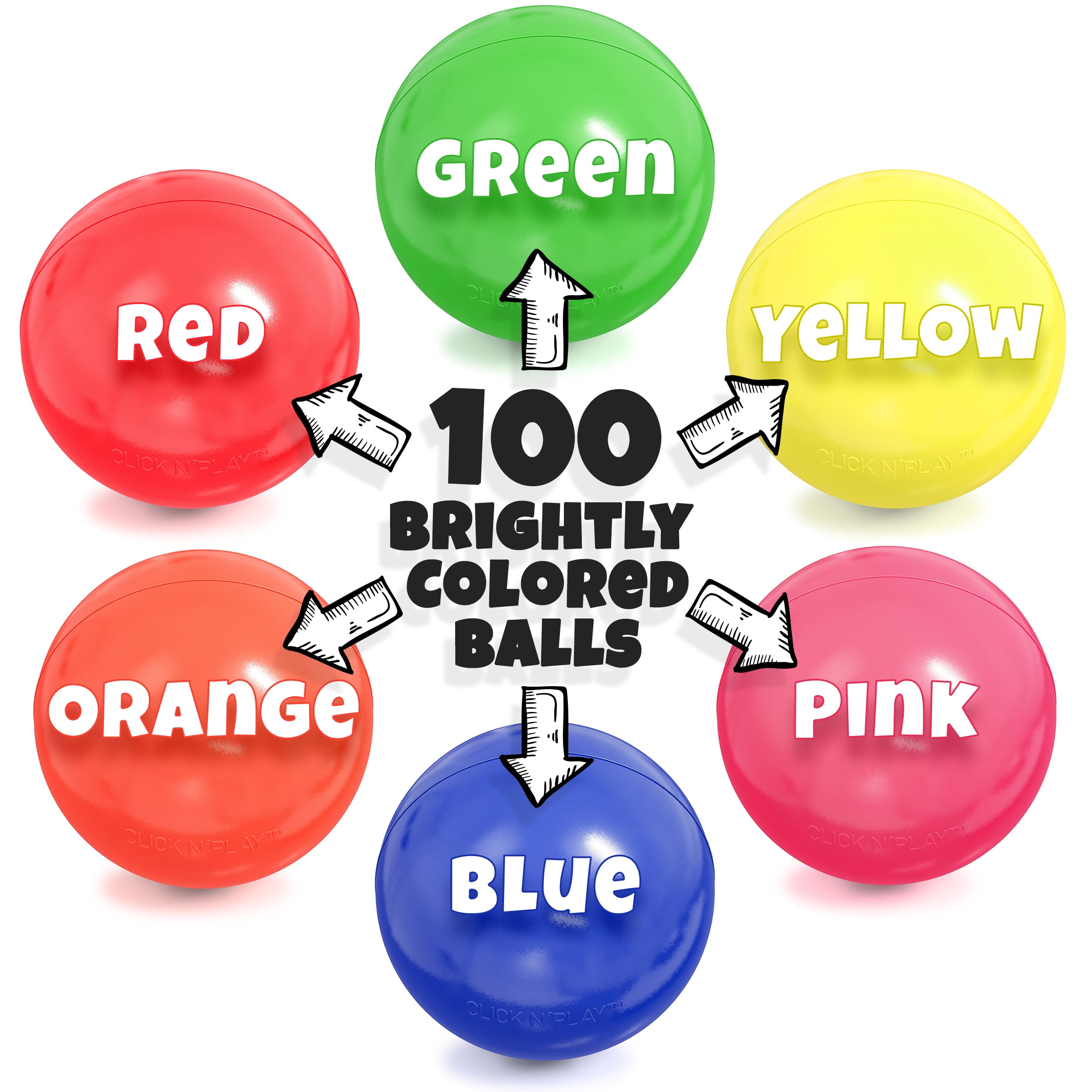 Click N' Play Ball Pit Balls Pack of 50 | Phthalate Free & BPA Free | Crush Proof Plastic Ball | 6 Bright Colors in Reusable and Durable Storage Mesh Bag with Zipper