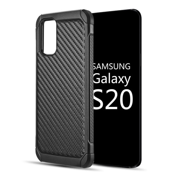 Samsung Galaxy S20 (6.2") Phone Case Hybrid Dual Layer Shock Absorbing Texture Anti-Fingerprint Carbon Fiber Heavy Duty Frame Hard Rugged Rubber TPU Inner Layer BLACK Cover for Samsung Galaxy S20