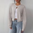 thumbnail image 3 of Women's Cardigan Sweaters Lightweight Round Neck Long Sleeve Outfits for Fall Fashion 2025, Short Top for Casual Wear,Light Gray,XL, 3 of 6