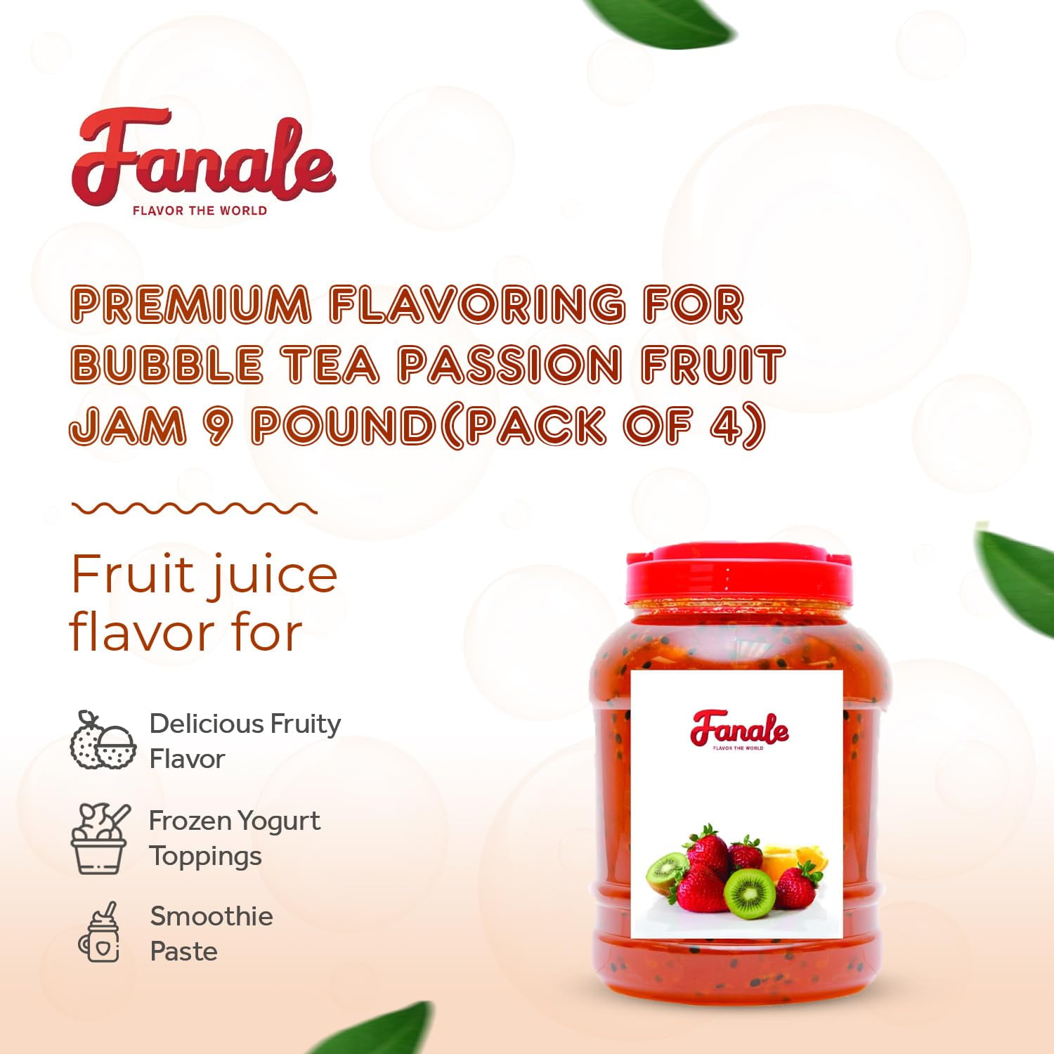 Fanale Premium Flavoring Jam for Bubble Tea | Passion Fruit Flavor Fruit Jam | for Boba Tea, Smoothie Paste, Slushes, Desserts | 9 pound (Pack of 4)