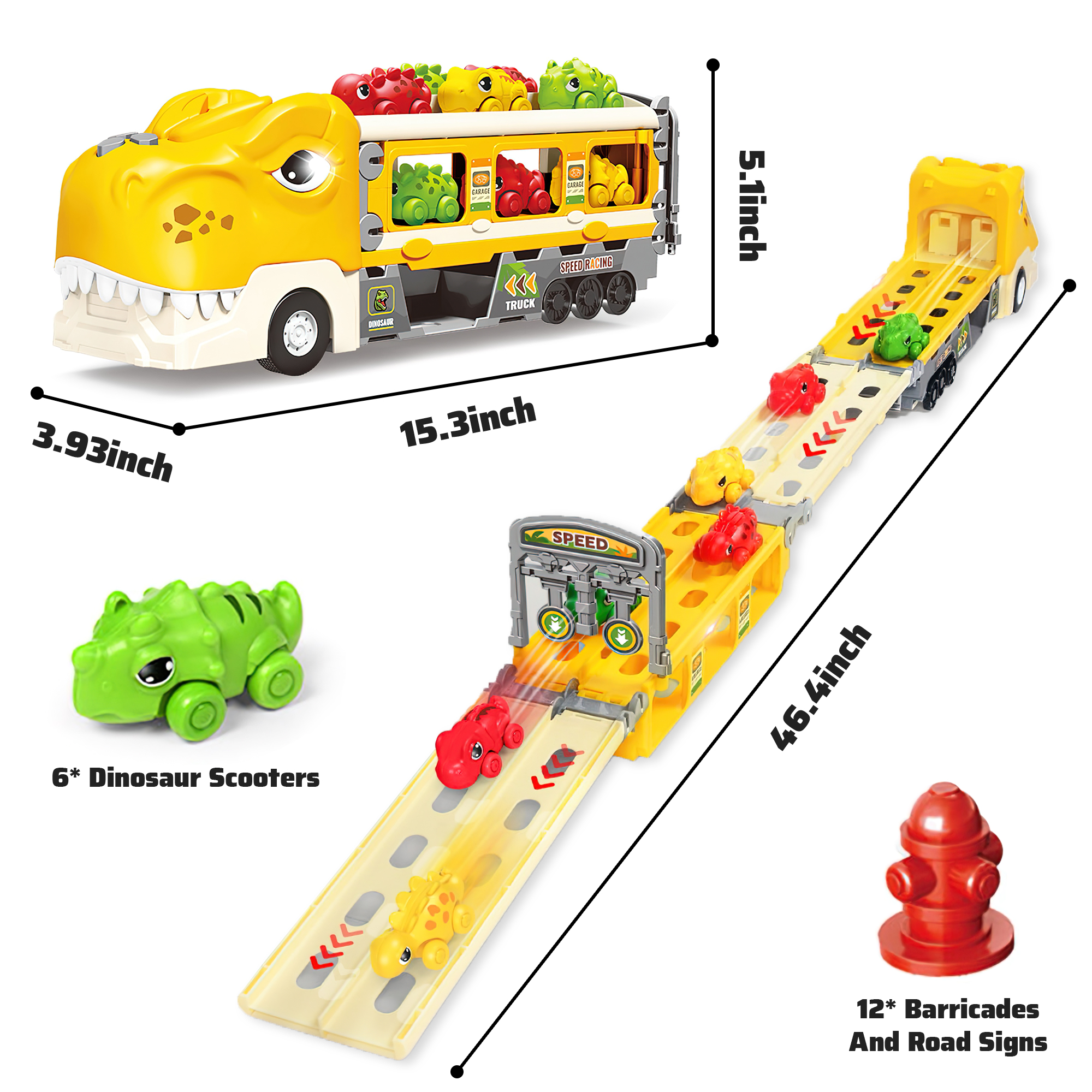 HopeRock Dinosaur Toy, Car Toy for Boys, Dinosaur Carrier Truck with 6 Pack Small Pull Back Dino Car, Christmas Birthday Gift for 1 2 3 4 5+ Boy Kids Toddlers.