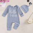 thumbnail image 2 of Xudanell Newborn Outfit Baby Embroidery Letter HELLO IAM NEW HERE Boy Fall Outfits Boy Clothes Romper with Hat, 2 of 6