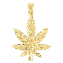14K Yellow Gold Marijuana Leaf Charm Pendant For Necklace or Chain