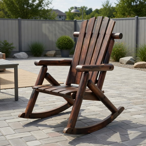 Spaco Outdoor Adirondack Rocking Chair, Rocking Chair for Adults Solid Wood Porch Rocker, Brown