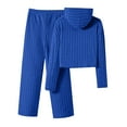 thumbnail image 3 of LTTVQM Girls Winter Two Piece Outfits 9-10 Casual Long Sleeve Ribbed Knit hoodie Warm Soft Long Pants Girl Set Blue 9-10 Years, 3 of 4