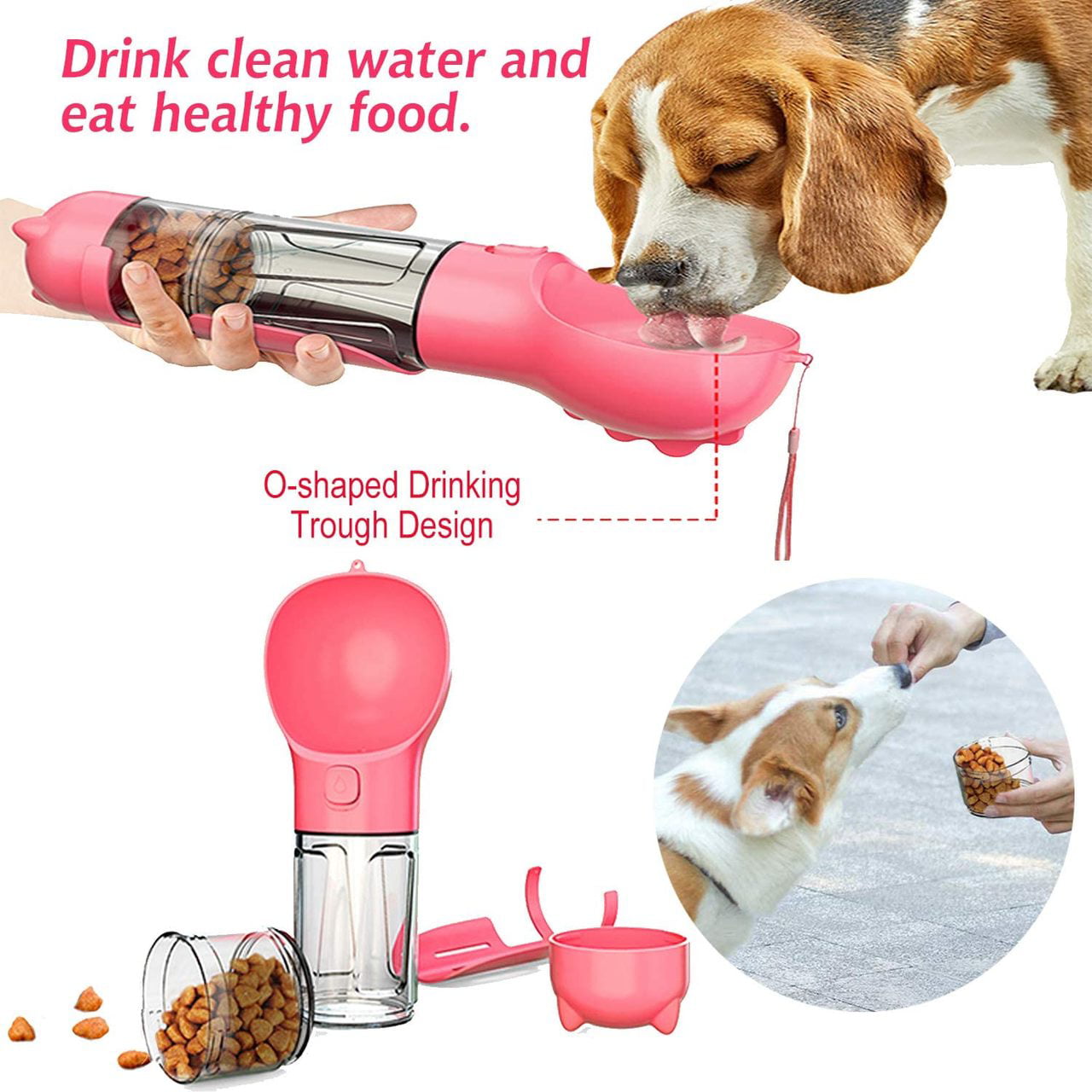 Dog Travel Water Bottle for Walking (Pink) - 300ml Portable Pet Water