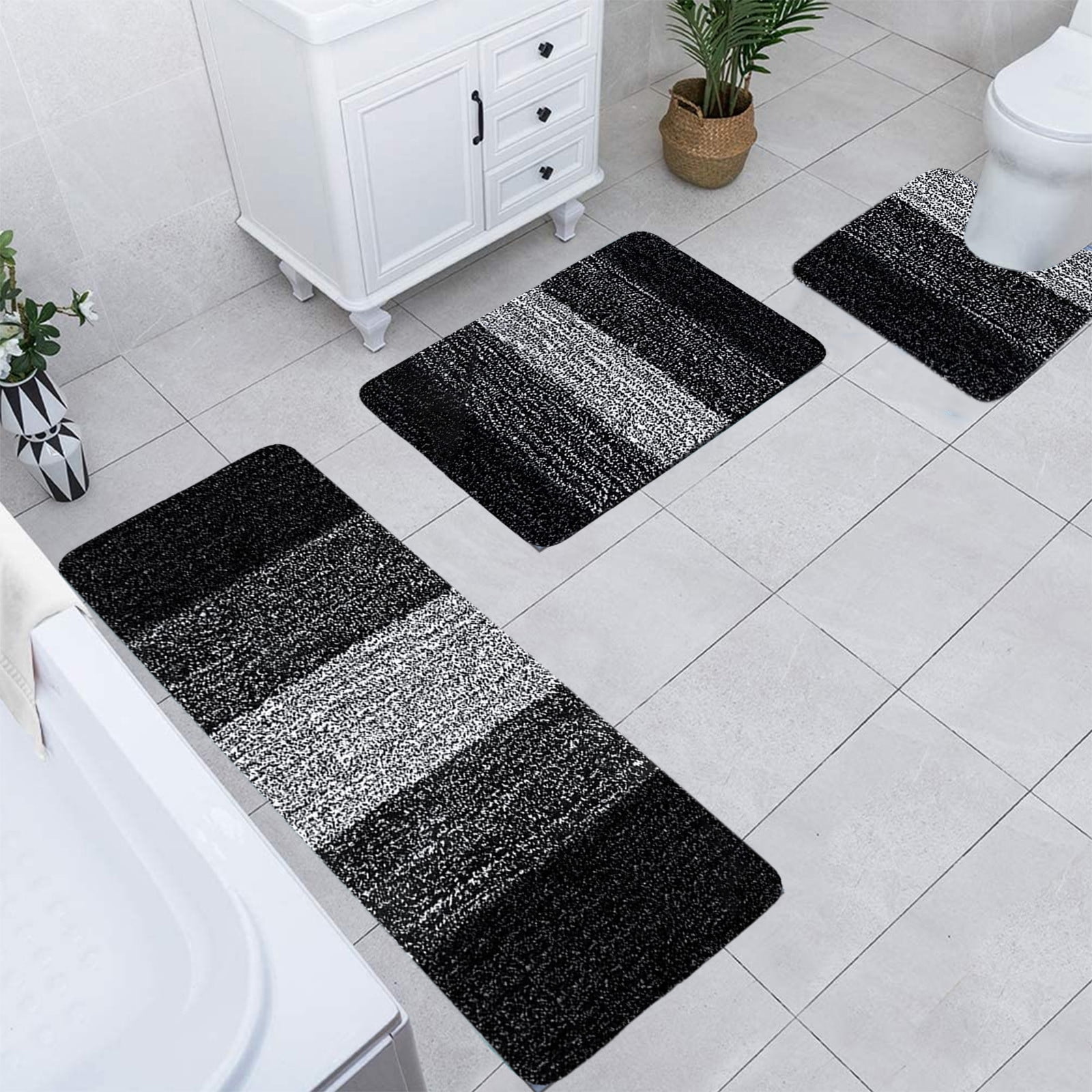 CasaChic 4-Piece Microfiber Foam Bathroom Rug Set, Absorbent Non-Slip Machine Washable with U Shaped Toilet Mat, Modern