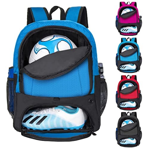 Rudmox Bolsa-Mochila Fútbol+Zapatillas, Pelota Baloncesto, Vóley, +Funda Portátil, Viajes, Equipo Escolar (Azul)