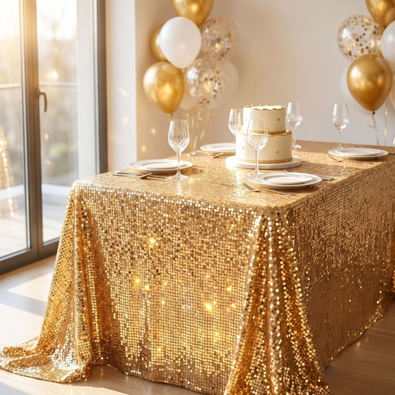 Gold Sequin Tablecloth, Sparkly Glitter Rectangular Table Cover for Wedding, Birthday, Graduation, Anniversary, Banquet, Holiday Party Decor & Event Table Decoration Supplies