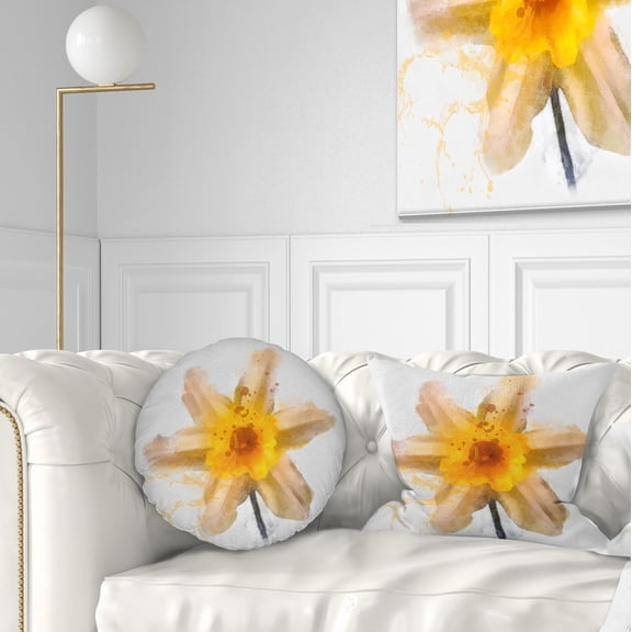 Designart Yellow Narcissus Sketch Watercolor - Floral Throw Pillow - 12x20