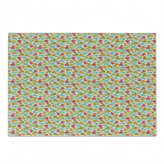 Dino Cutting Board, Rhythmic Nursery Theme with Baby Dinosaurs Repeating Funny Cartoon, Decorative Tempered Glass Cutting and Serving Board, in 3 Sizes, by Ambesonne