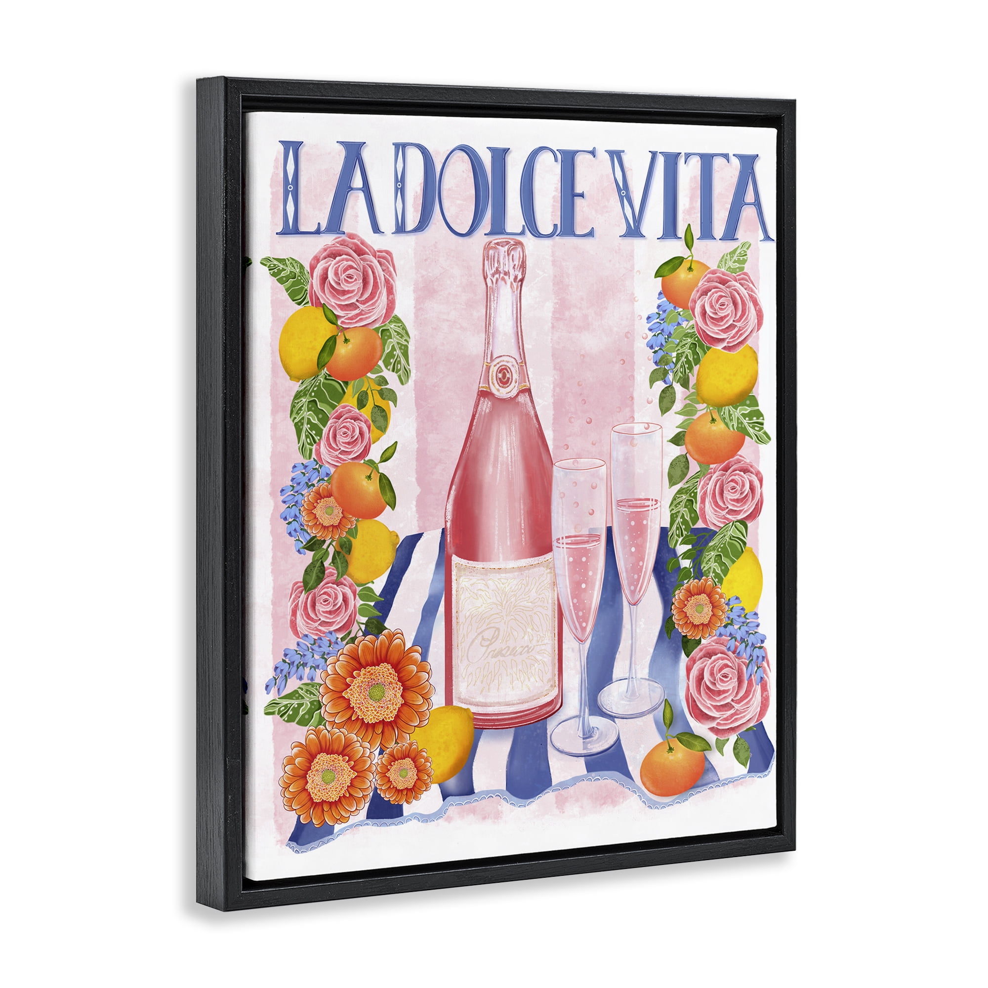 Stupell Industries Pink Champagne Picnic Black Framed Floater Canvas Wall Art, design by Lori Mosley