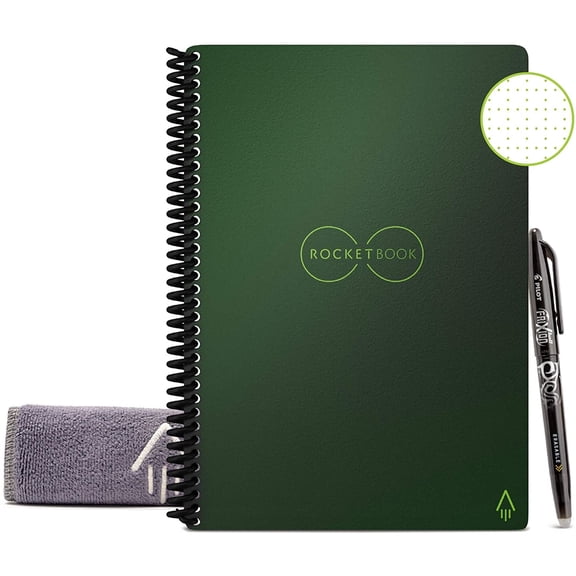 Rocketbook Core Digital Reusable Notebook - Green - Executive Size Eco-Friendly Notebook (6" x 8.8") - 36 Dot-Grid Pages - Includes 1 Pen and Microfiber Cloth