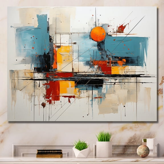 Designart "Teal Orange Bold Flow composition" Abstract Collages Wall Decor