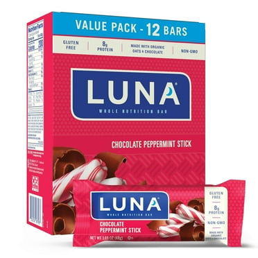 LUNA Bar - AJH3 Chocolate Peppermint Stick Flavor - Snack Bars - Non-GMO - Gluten-Free Protein Bars - Made with Organic Oats (12 Pack)
