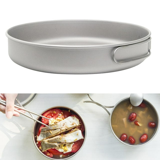 Titanium Pan Camping Cookware Plate Dish Portable for Hiking Fishing Picnic With With Handle
