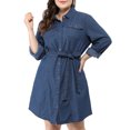 thumbnail image 1 of GRACE & GRANDEUR Robe-Chemise en Denim au-Dessus du Genou avec Ceinture pour Femme Grande Taille, 1 of 6