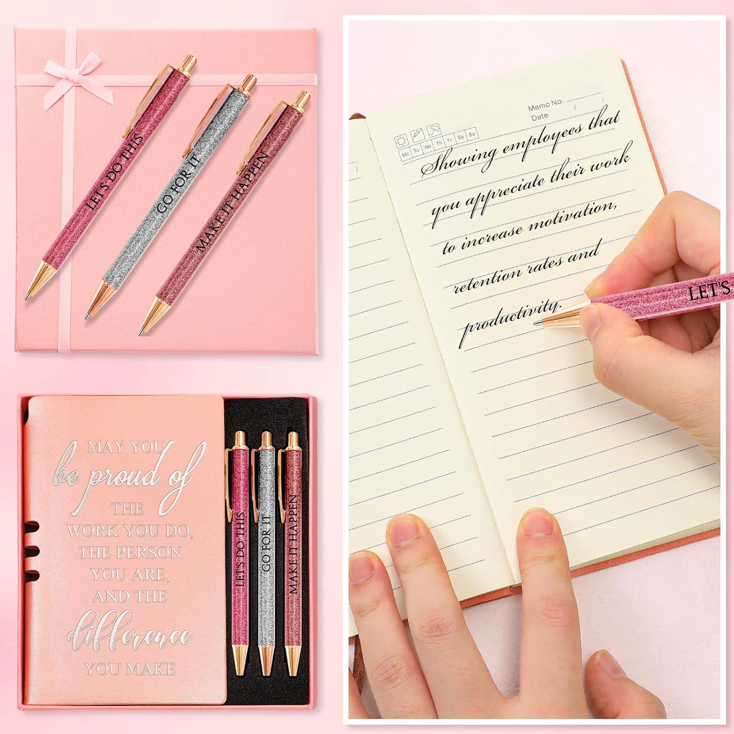 5 Pcs Employee Appreciation Gift Leather Journal Notebook 3 Ballpoint Pens with Box Graduation Thank You for Nurse Volunteer Teacher Secretary Assistant Coworker Women(Rose Gold)