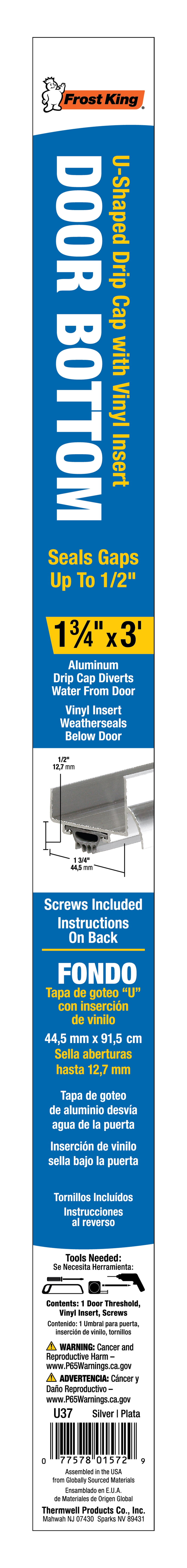 Frost King® U37H 1-3/4-Inch by 36-Inch, Silver U37BRH Drip Cap Door Bottom, 1-3/4" x 36" Weather Stripping