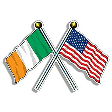 USA and IRELAND Waving Flags on Poles Sticker Decal (american irish) 3 x 5
