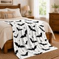 thumbnail image 6 of Black Bats with Crescent Moons on White, Spooky Graphic Style for Halloween Lovers, Night Bat Pattern and Halloween Gift, Cozy Flannel Blanket for Family Room and Playroom, Home Decor, 6 of 8