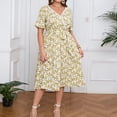 thumbnail image 4 of Ovzne Robes pour Femmes Robe d'Été Mode Femmes Imprimé Floral Dentelle Col en V Manches Courtes Taille Élastique Robe avec Poches Robe pour Femmes Manches Courtes Imprimée Liquidation, 4 of 7