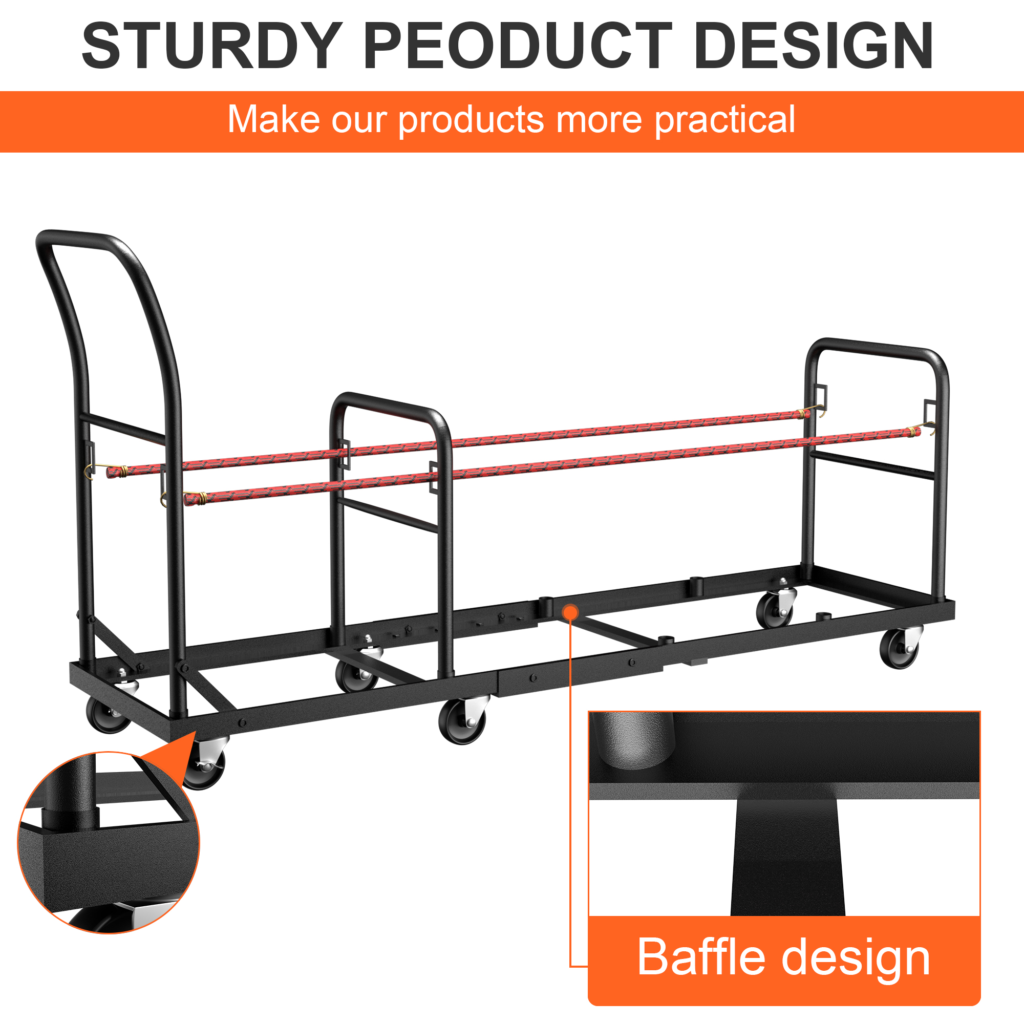 GIOTORENT Heavy-Duty Chair Dolly, 500 LBS Capacity Folding Chair Cart for 50 Chairs, Rolling Storage Rack w/ Dual Handles & Anti-Fall Design, Commercial Use for Events, Church, Conference