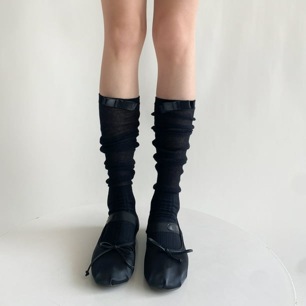 Xiao Hua 3 pares de calcetines casuales de tubo de algodón hasta la rodilla para mujer, de punto liso, largos hasta la rodilla, regalo para toda la temporada, elásticos, suaves (negros)