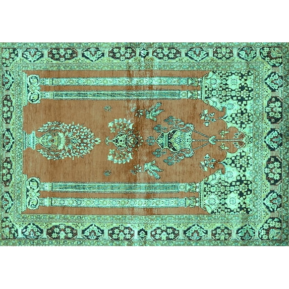Ahgly Company Indoor Rectangle Persian Turquoise Blue Traditional Area Rugs, 5' x 8'