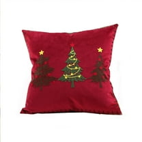 Cinvoph 18"x18" Velvet Christmas Pillow Covers Throw Pillows Xmas tree Embroidery Cushion Covers for Sofa Couch Winter Xmas New Year Decor, Red