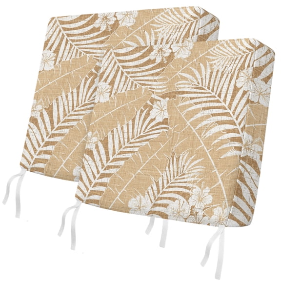 Outdoor Patio Cushion Covers 2 Pack Beige Palm Leaves Chair Pads Slipcovers with Ties & Zipper Waterproof Seat Cover Jungle Floral Leaf Monstera Seat Cushion Covers for Outdoor Couch Sofa 20x18 Inch