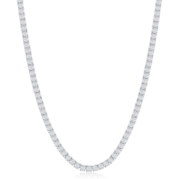 NYC Sterling Round Cubic Zirconia Tennis Necklace, Silver Plated, 16”, (Gift Pouch)