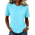 thumbnail image 2 of Women's Cotton Solid Color Short Sleeve Crew Neck T-Shirt Fitted Casual Basic Style Cyan 3XL, 2 of 5
