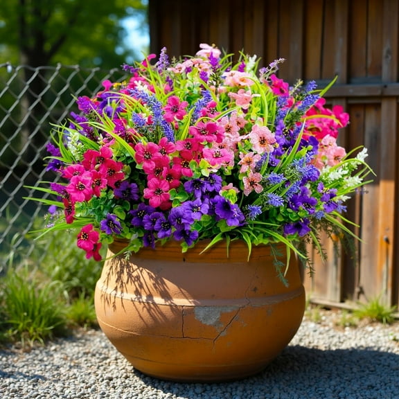 Scidweet Artificial Fake Flowers Outdoor, 18 Bundles Faux Flowers Plastic Lavender Plants Spring Summer Outside Home Porch Garden Window Box Decor