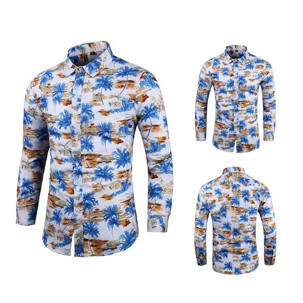 Men's Floral Button Down Shirt Classic Turn Neck Office Wear Blouses
